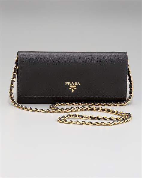 prada saffiano metal oro chain wallet nero black|prada saffiano wallet sale.